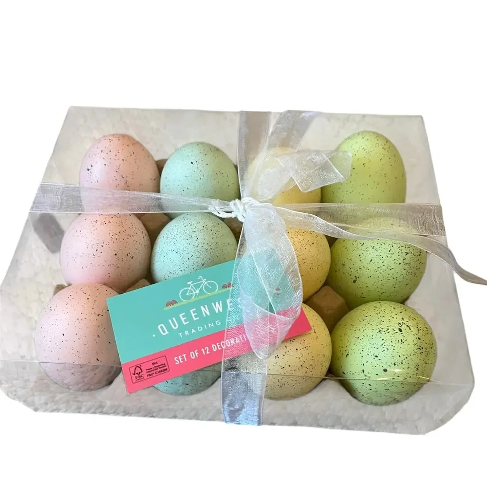 Queenswest Easter Eggs Boxed Set of 12 Pastel Colors Speckled Spring Decor New